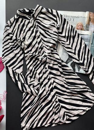 👗суперское чёрно-белое платье миди на пуговицах принт зебра/платье животный принт с карманами👗9 фото