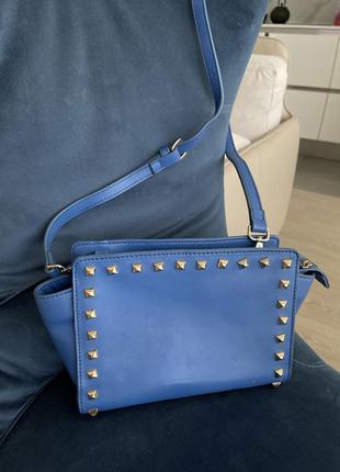Кожаная сумочка кросс-боди синяя ( голубая)1 фото