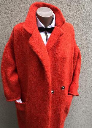 Красный,тёплый кардиган,вязанное пальто,кофта,шерсть,мохер,2 фото