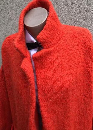 Красный,тёплый кардиган,вязанное пальто,кофта,шерсть,мохер,8 фото