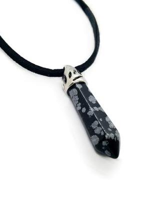🌑✨ кулон на шнурку "кристал в стилі фентезі" натуральний камінь, обсидіан сльози апачів1 фото