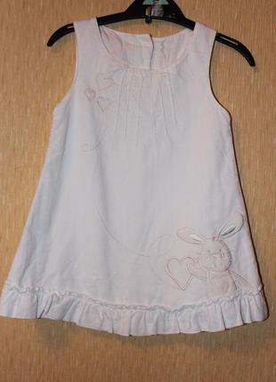 Белоснежный вельветовый сарафанчик, платье девочке 9-12 мес