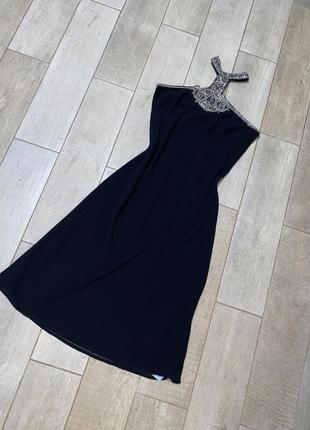 Чёрное вечернее миди слип платье,платье-комбинация,шифоновое платье ,открытая спина(8)