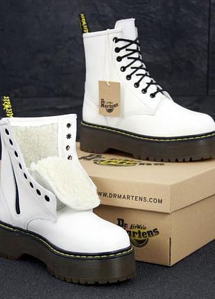 Dr.martens jadon white жіночі білі зимові черевики з хутром мартінс білі жіночі трендові черевики ботінки зимні мартінси