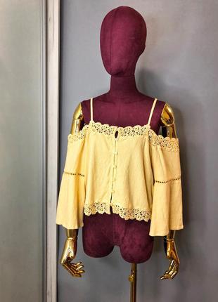 Мереживною топ блуза укорочена жовта кроп-топ майка rundholz owens