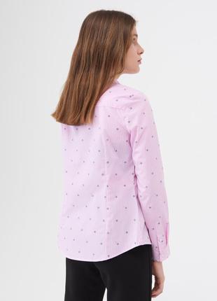 Стильная базовая рубашка розовая в деловом стиле в школу, для офиса в полоску хлопковая легкая4 фото