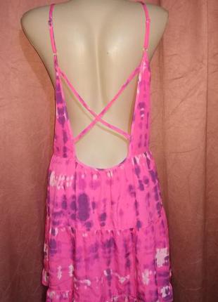 Яркое пляжное розовое платье накидка на купальник, бретели, открытая спинка4 фото