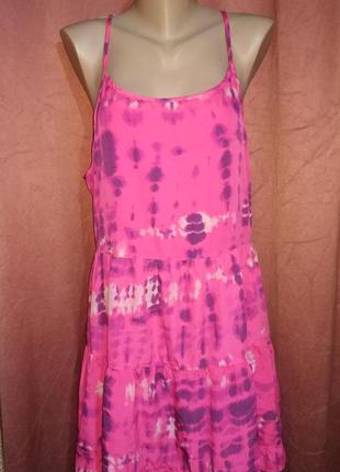 Яркое пляжное розовое платье накидка на купальник, бретели, открытая спинка3 фото
