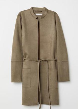 Пряме тонка пальто з м'якої штучної замші кольору хакі h&m