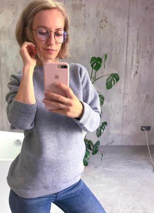 Серый свитшот меланж, реглан, оверсайз, базовая кофта, базовый свитшот флис3 фото
