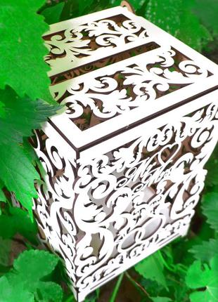 Свадебный банк для денег mr&mrs кольца 26см деревянная коробка свадебная казна сундук на свадьбу3 фото