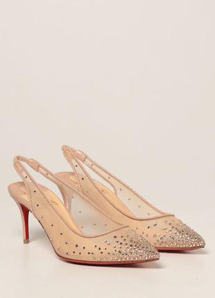 Lunar elegance rhinestone heel slingback pumps босоножки