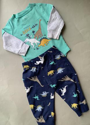 Крутий комплект боді і штанці джоггеры для малюка 9 місяців з динозаврами від carter's1 фото