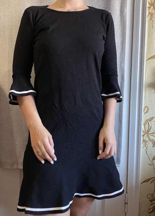 Жіноча чорна тепла трикотажна сукня, плаття, плаття з рюшами, з воланами у складі віскоза1 фото