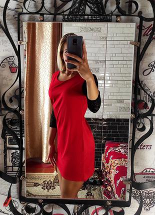 Платье с гипюром красное3 фото