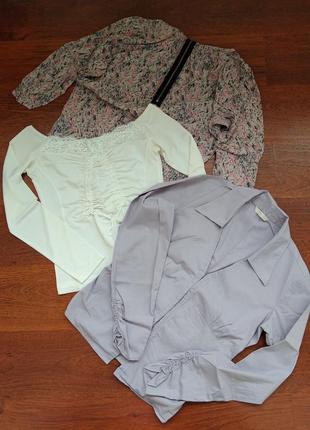 34-36р. комплект рубашка-блузка, 3 вещи m&s  pois1 фото