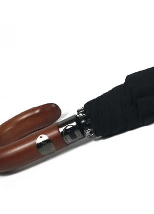 Зонт zest мужской полуавтомат 2 сложения дерев. ручка крюк черный3 фото