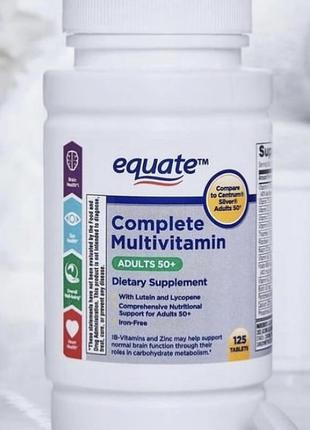 Американский комплекс витаминов и минералов для 50+ equate,125шт