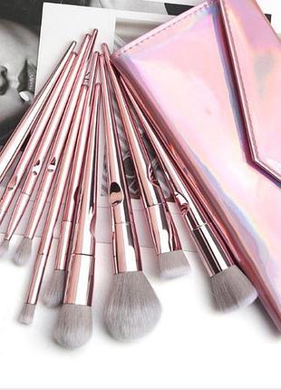Набір кистей для макіяжу 10шт pink glow