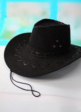Шляпа ковбойка черная замшевая для мужчин и женщин + подарок5 фото