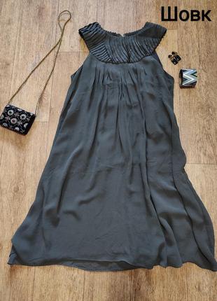 Коктейльное шелковое платье а-силуэта1 фото