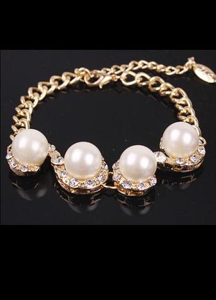🏵элегантный браслет в стразах и жемчужинами, новый! арт. 3546