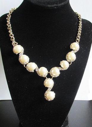 🏵️элегантное колье в стразах и жемчужинах, новое! арт. 3546