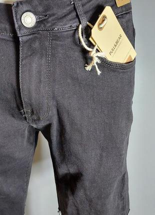 Шорты черные джинсовые с необработанным краем скинни skinny pull&bear2 фото