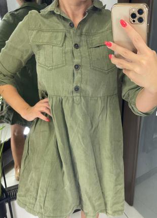 👗стильное платье миди цвета хаки zara/свободное платье на пуговицах защитного зелёного цвета 👗