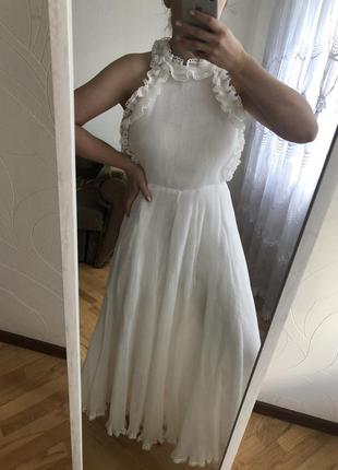 Вечірній весільне біле плаття в довжині міді1 фото
