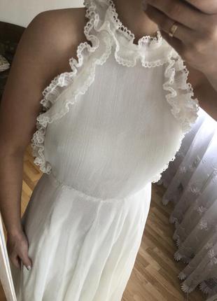 Вечірній весільне біле плаття в довжині міді4 фото