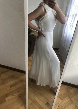 Вечірній весільне біле плаття в довжині міді5 фото