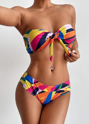 Сумер красивый купальник бандо с абстрактным принтом