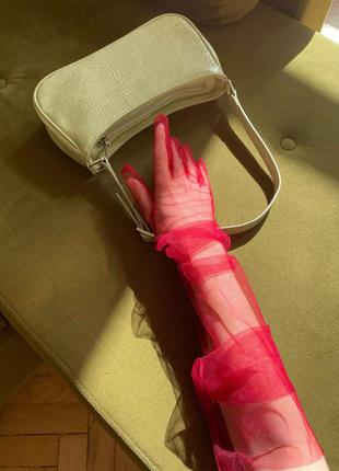 Рукавички червоні червоні довгі вінтаж ретро прозорі рукавички до ліктя фатин