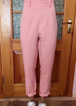 Missguided штани на високій посадці брюки з високою посадкою штани класичні рожеві штани класичні9 фото