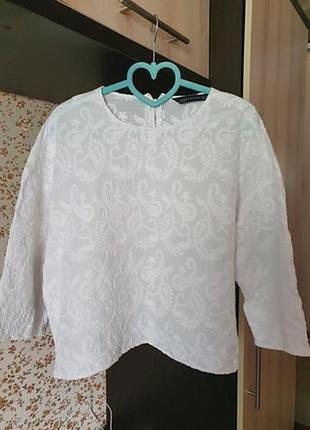 Белоснежная х/б блуза вышиванка zara размер м