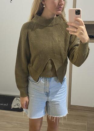 Женский вязанный свитер хаки
