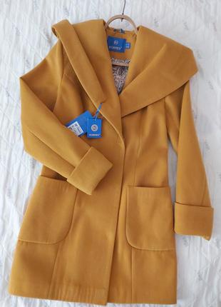 Кашемировое пальто горчичного цвета kornev размер 36/s/422 фото