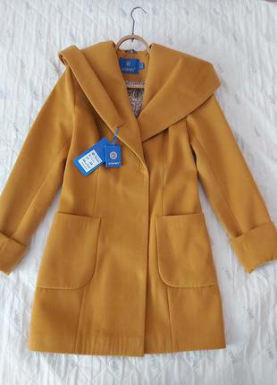Кашемировое пальто горчичного цвета kornev размер 36/s/426 фото