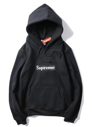 Чёрный худи supreme box logo (кофта с капюшоном)