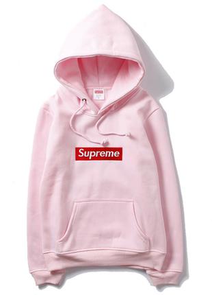 Рожевий худі supreme box logo (кофта з капюшоном)