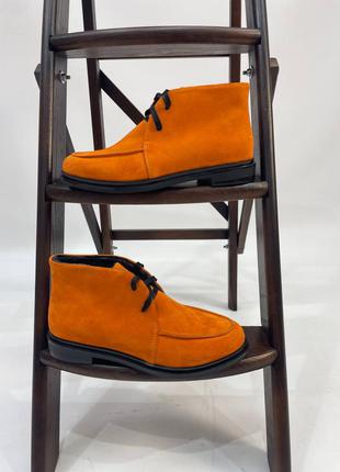 Эксклюзивные ботинки лоферы высокие натуральная итальянская замша и кожа оранж5 фото