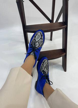 Эксклюзивные ботинки высокие лоферы натуральная итальянская замша и кожа синие электрик5 фото