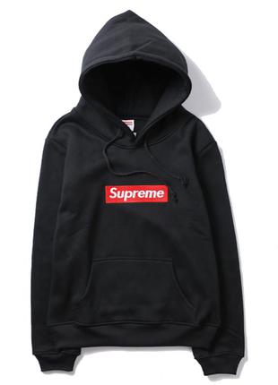 Чёрный худи supreme box logo (кофта с капюшоном)