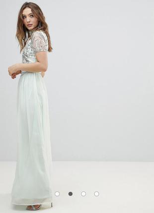 🔥‼️ распродажа🔥‼️ роскошное платье макси с высоким воротом и декоративной отделкой на топе6 фото