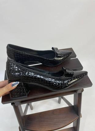 Эксклюзивные туфли лодочки итальянская кожа рептилия черные10 фото