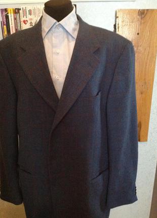 Шерстяной, немецкий, темно синий пиджак в клетку, р. 564 фото