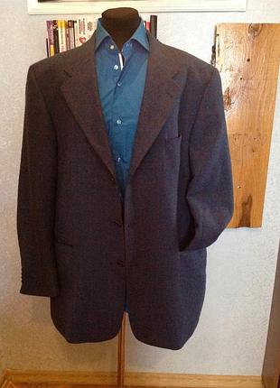 Шерстяной, немецкий, темно синий пиджак в клетку, р. 567 фото