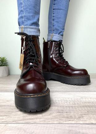 Dr.martens jadon bordo cherry женские бордовые вишневые демисезонные массивные ботинки мартинс жіночі черевики бордові ботінки мартінси3 фото