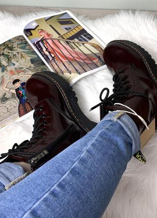 Dr.martens jadon bordo cherry женские бордовые вишневые демисезонные массивные ботинки мартинс жіночі черевики бордові ботінки мартінси9 фото